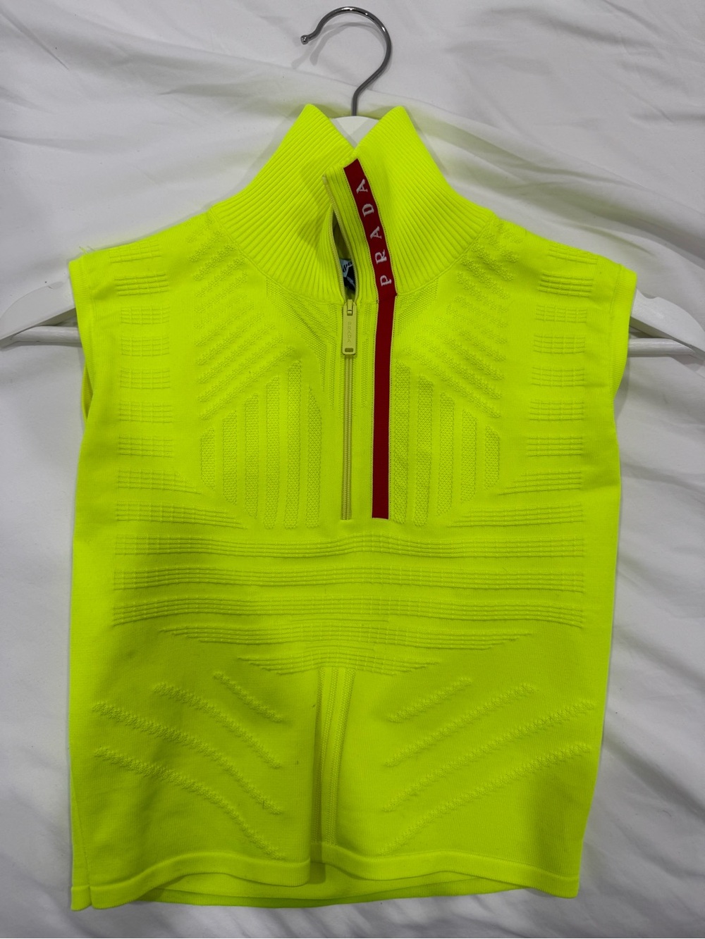 Prada Neon Green Textured Technical Jersey Crop